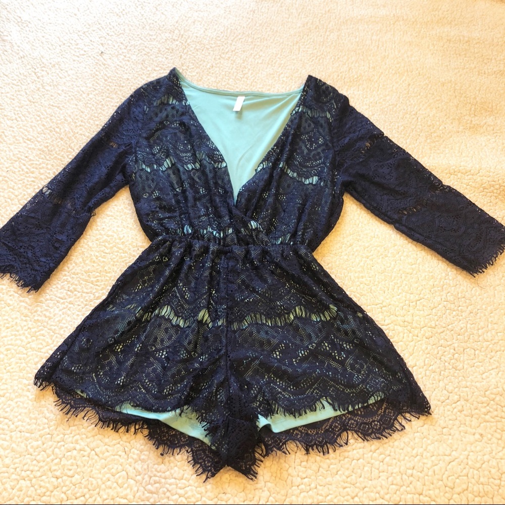 Dark blue & turquoise romper👗